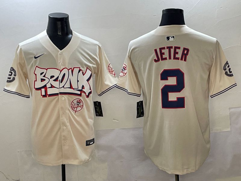 Men New York Yankees #2 Jeter Cream four generations Joint Name 2025 Nike MLB Jersey style 7